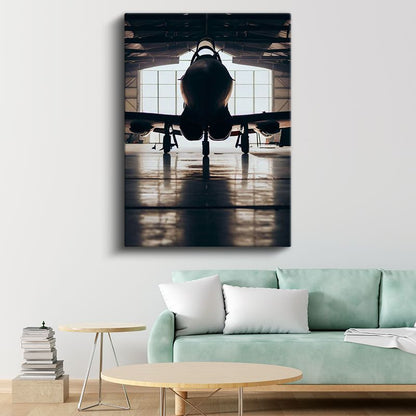 Savaş Uçağı Silueti - Hangar İçinde Askeri Jet Kanvas Tablo