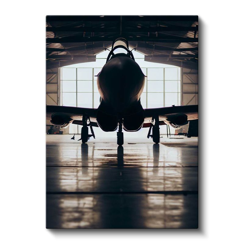 Savaş Uçağı Silueti - Hangar İçinde Askeri Jet Kanvas Tablo