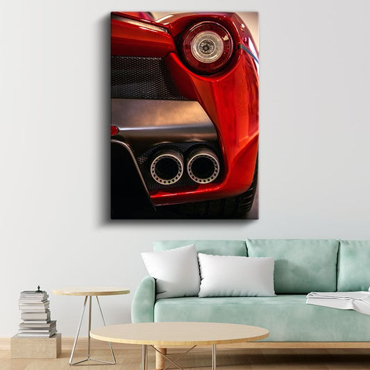 Ferrari Arka Tasarım - İtalyan Spor Otomobil Egzoz Detayı Kanvas Tablo