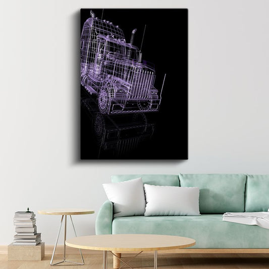Peterbilt Çizim - 3D Tel Kafes Kamyon Tasarımı Kanvas Tablo