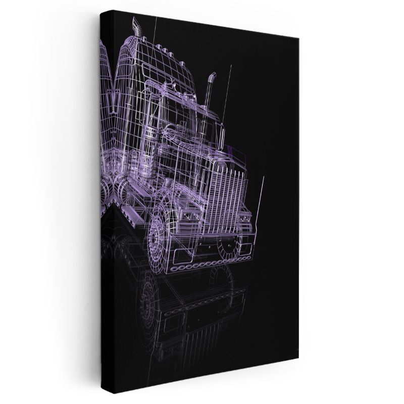 Peterbilt Çizim - 3D Tel Kafes Kamyon Tasarımı Kanvas Tablo