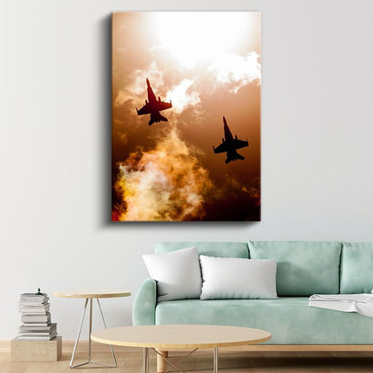 Savaş Jetleri - Gün Batımında Hava Kuvvetleri Kanvas Tablo