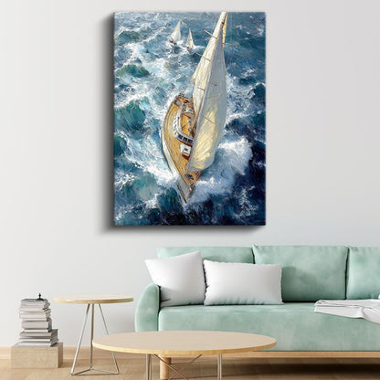 Yelkenli Tekne - Dalgalı Denizde Yarış Kanvas Tablo
