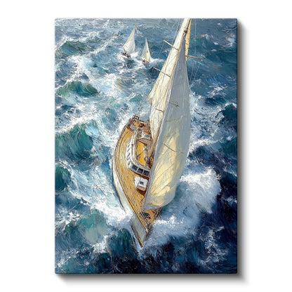 Yelkenli Tekne - Dalgalı Denizde Yarış Kanvas Tablo