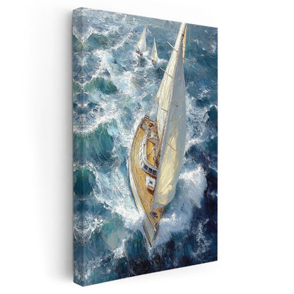 Yelkenli Tekne - Dalgalı Denizde Yarış Kanvas Tablo