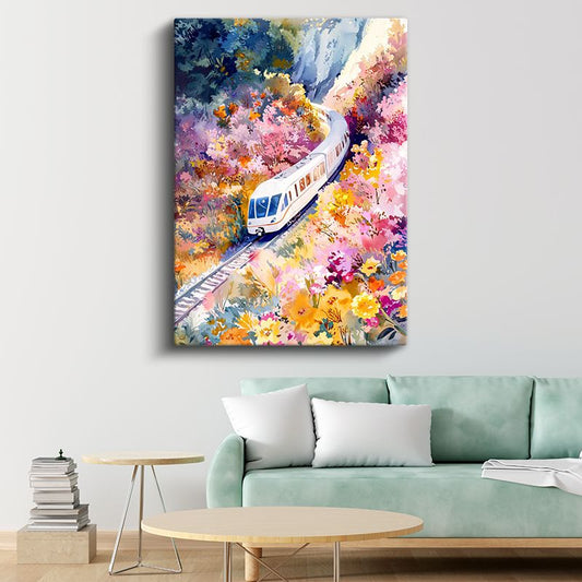 Hızlı Tren - Renkli Doğa Manzarasında Yolculuk Kanvas Tablo