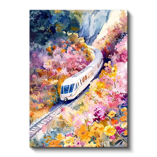 Hızlı Tren - Renkli Doğa Manzarasında Yolculuk Kanvas Tablo