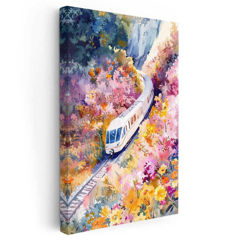 Hızlı Tren - Renkli Doğa Manzarasında Yolculuk Kanvas Tablo