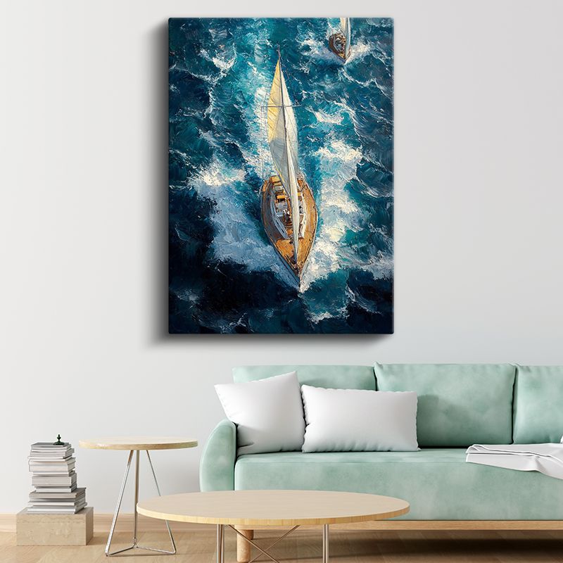 Yelkenli Yat - Mavi Dalgalar Arasında Seyrüsefer Kanvas Tablo