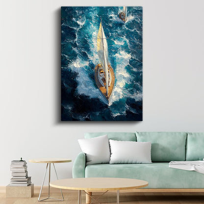 Yelkenli Yat - Mavi Dalgalar Arasında Seyrüsefer Kanvas Tablo