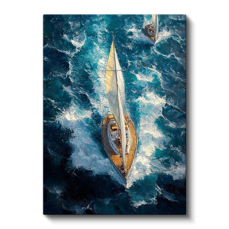 Yelkenli Yat - Mavi Dalgalar Arasında Seyrüsefer Kanvas Tablo