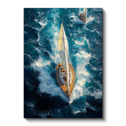 Yelkenli Yat - Mavi Dalgalar Arasında Seyrüsefer Kanvas Tablo