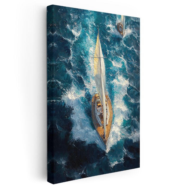 Yelkenli Yat - Mavi Dalgalar Arasında Seyrüsefer Kanvas Tablo