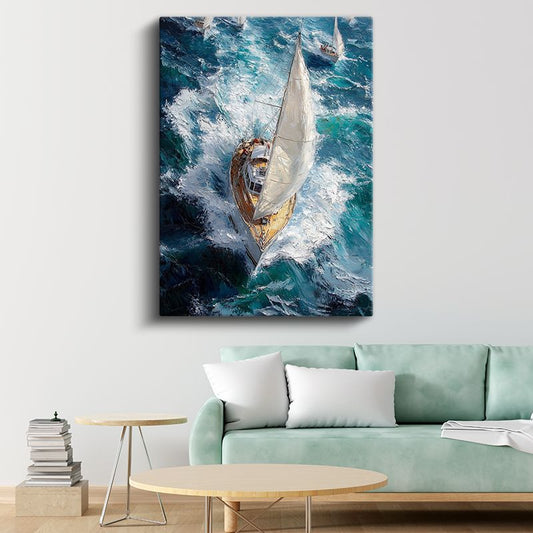 Klasik Yelkenli - Fırtınalı Denizde Macera Kanvas Tablo