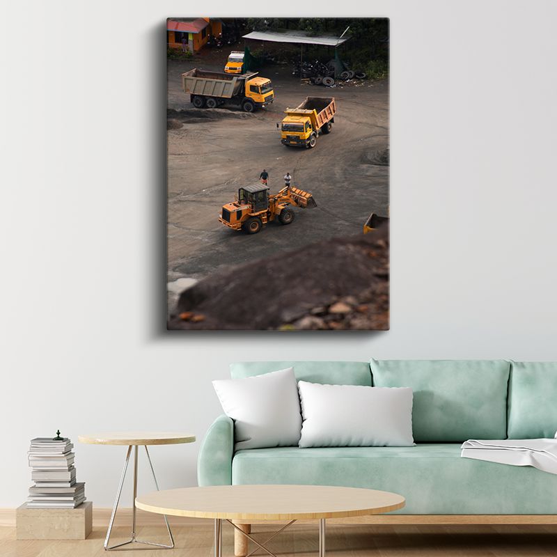 İş Makineleri - Sarı İnşaat Araçları Kanvas Tablo