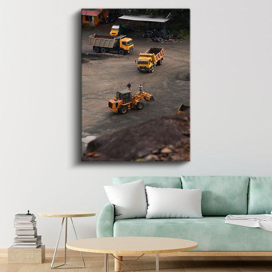 İş Makineleri - Sarı İnşaat Araçları Kanvas Tablo