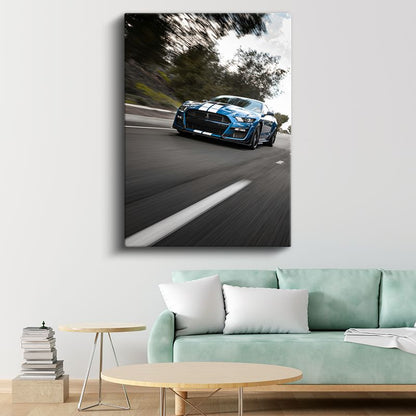 Ford Mustang Shelby GT500 - Mavi Yarış Çizgili Kanvas Tablo
