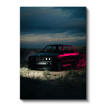 BMW E30 - Neon Işıklı Klasik Sedan Kanvas Tablo