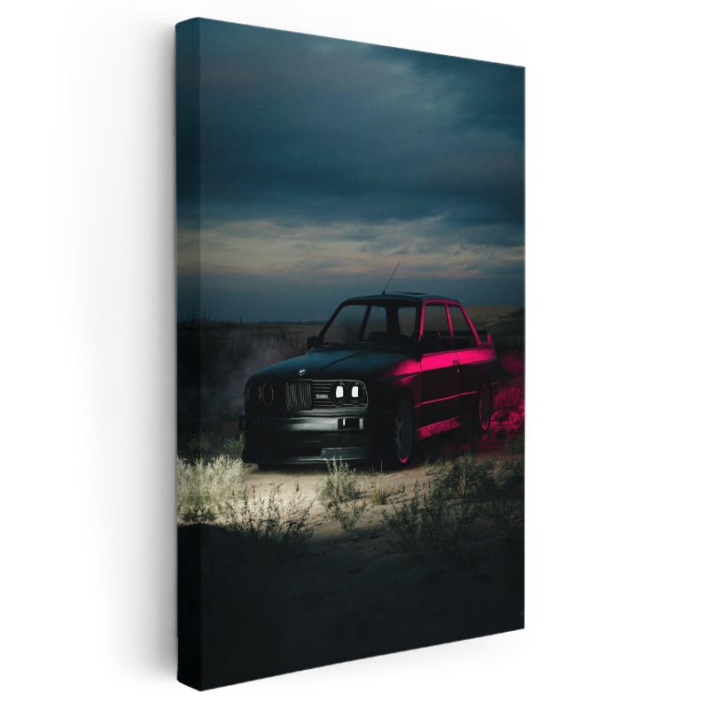 BMW E30 - Neon Işıklı Klasik Sedan Kanvas Tablo
