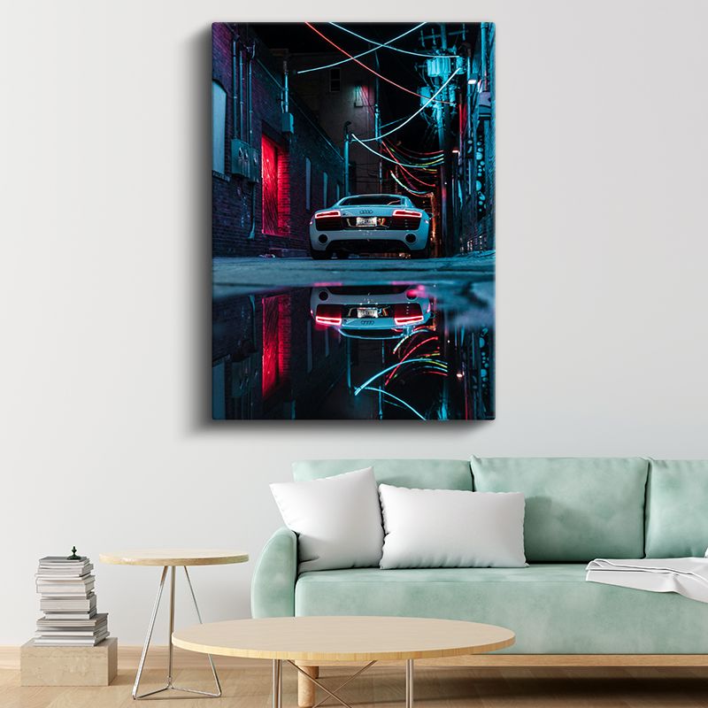 Audi R8 - Gece Sokağında Neon Işıkları Altında Lüks Spor Otomobil Kanvas Tablo