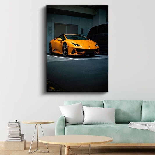 Lamborghini Huracan - Turuncu Gövdesiyle Göz Alıcı İtalyan Süper Otomobil Kanvas Tablo