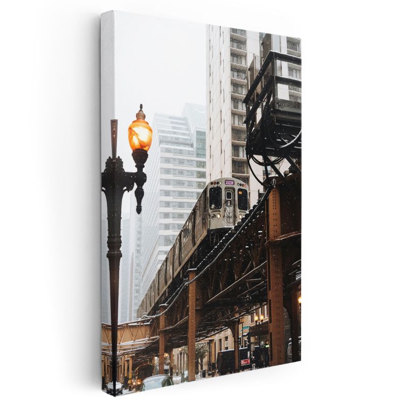 Chicago Metrosu - Şehir Manzarasında Nostaljik Raylı Sistem Kanvas Tablo