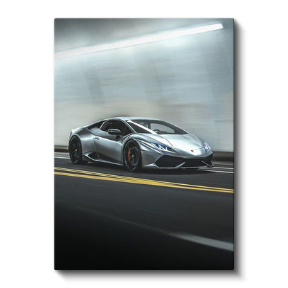Lamborghini Huracan - Gümüş Süper Otomobil Dinamizmi Kanvas Tablo