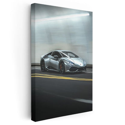 Lamborghini Huracan - Gümüş Süper Otomobil Dinamizmi Kanvas Tablo