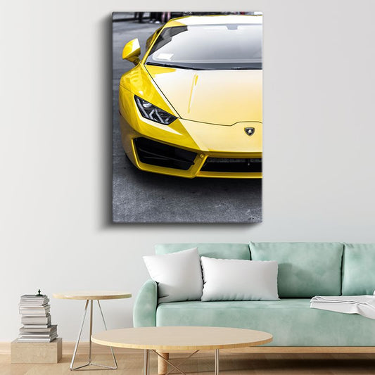 Lamborghini Huracan - Sarı Spor Otomobil Detayı Kanvas Tablo