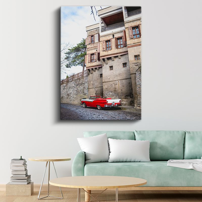 Ford Fairlane - Kırmızı Beyaz Klasik Amerikan Arabası Kanvas Tablo