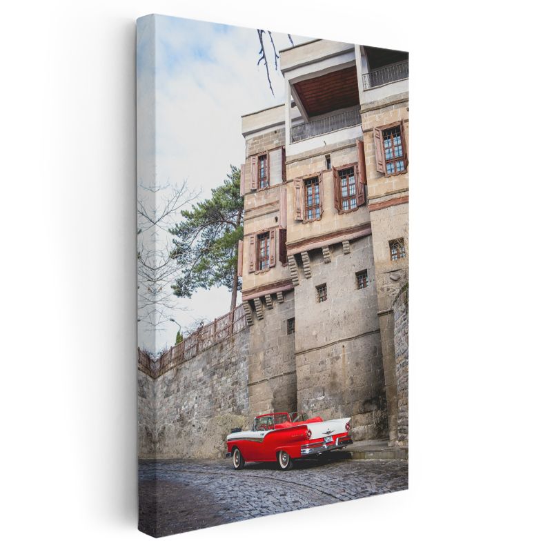 Ford Fairlane - Kırmızı Beyaz Klasik Amerikan Arabası Kanvas Tablo