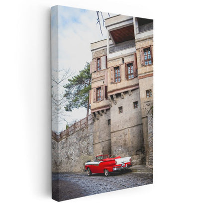 Ford Fairlane - Kırmızı Beyaz Klasik Amerikan Arabası Kanvas Tablo