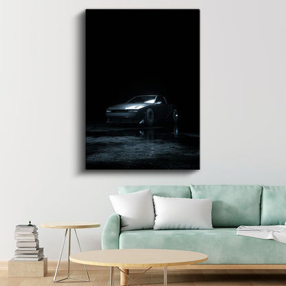 DeLorean DMC-12 - Karanlıkta Efsanevi Retro Otomobil Kanvas Tablo