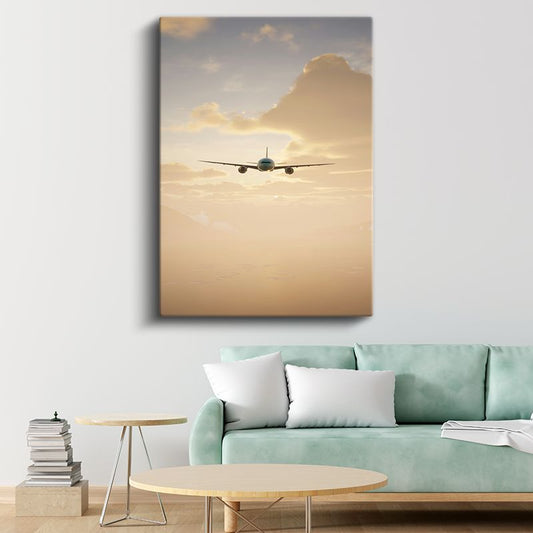 Yolcu Uçağı - Altın Saatlerde Gökyüzünde Seyahat Kanvas Tablo