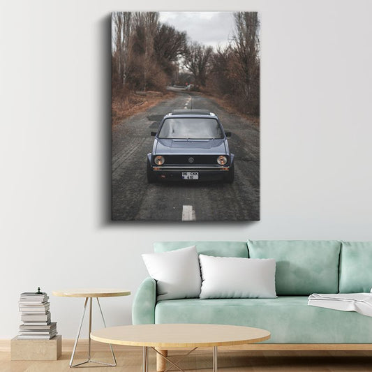 Volkswagen Golf - Sonbahar Yolunda Klasik Alman Otomobili Kanvas Tablo