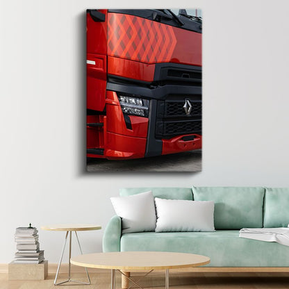 Renault Trucks - Modern Kırmızı Tır Ön Tasarımı Kanvas Tablo