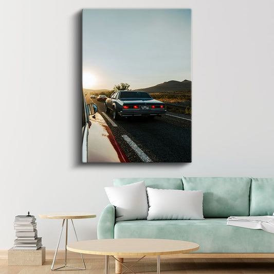 Chevrolet Impala - Gün Batımında Klasik Amerikan Sedan Kanvas Tablo
