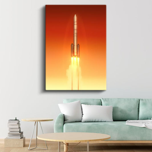 Roket Fırlatma - Alev Püskürten Güçlü İtici Motorlar Kanvas Tablo
