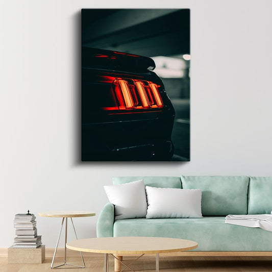 Ford Mustang - Karanlıkta Parlayan Üçlü Stop Lambaları Kanvas Tablo