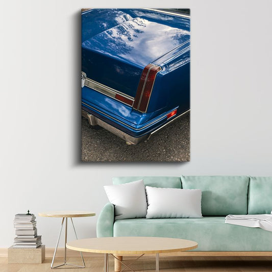 Klasik Amerikan Sedan - Mavi Parlak Arka Tasarım Detayı Kanvas Tablo