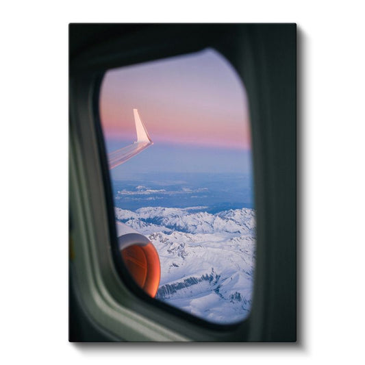 Uçak Yolculuğu - Pencereden Karlı Dağ Manzarası Kanvas Tablo