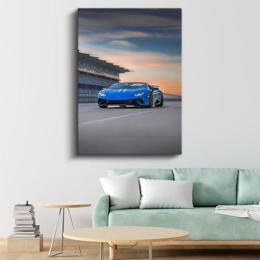 Lamborghini Huracan Performante - Mavi Yarış Pisti Süper Spor Kanvas Tablo