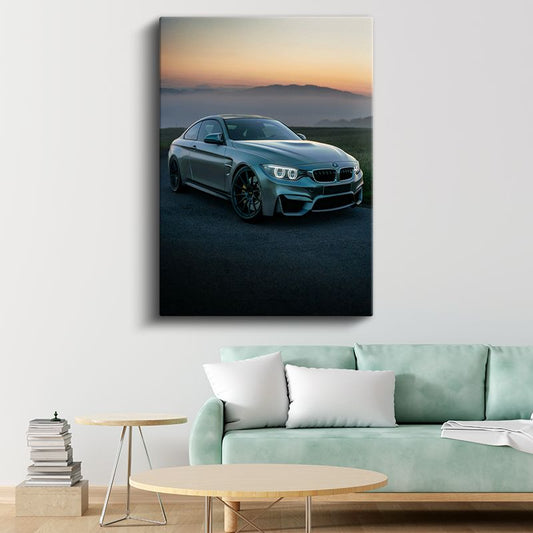 BMW M4 - Alacakaranlıkta Gri Alman Performans Kupesi Kanvas Tablo