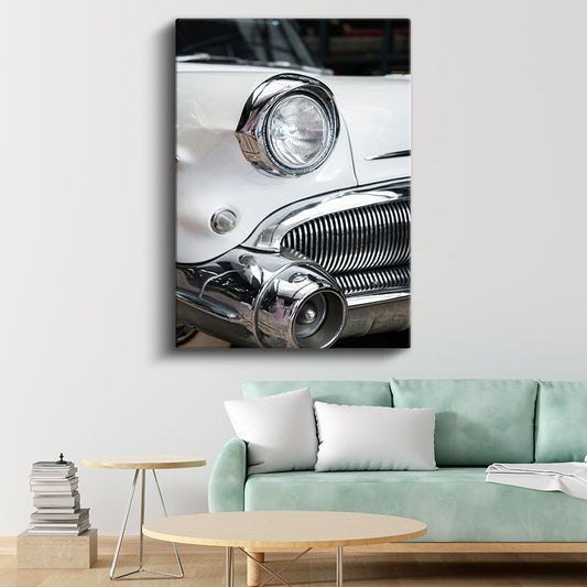 Buick Klasik - Beyaz Amerikan Otomobil Detayı Kanvas Tablo