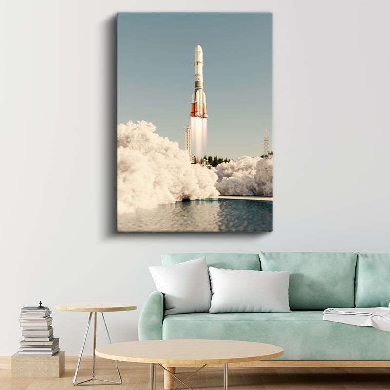 Soyuz Roketi - Kalkış Anında Beyaz Uzay Aracı Kanvas Tablo