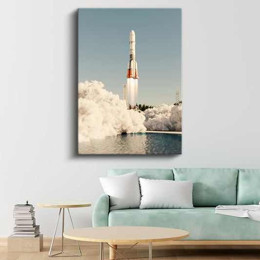 Soyuz Roketi - Kalkış Anında Beyaz Uzay Aracı Kanvas Tablo
