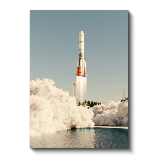 Soyuz Roketi - Kalkış Anında Beyaz Uzay Aracı Kanvas Tablo