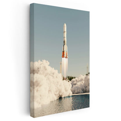 Soyuz Roketi - Kalkış Anında Beyaz Uzay Aracı Kanvas Tablo