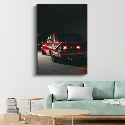 Chevrolet Impala - Gece Görünümlü Kırmızı Klasik Amerikan Arabası Kanvas Tablo