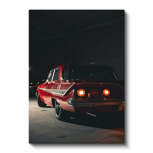 Chevrolet Impala - Gece Görünümlü Kırmızı Klasik Amerikan Arabası Kanvas Tablo